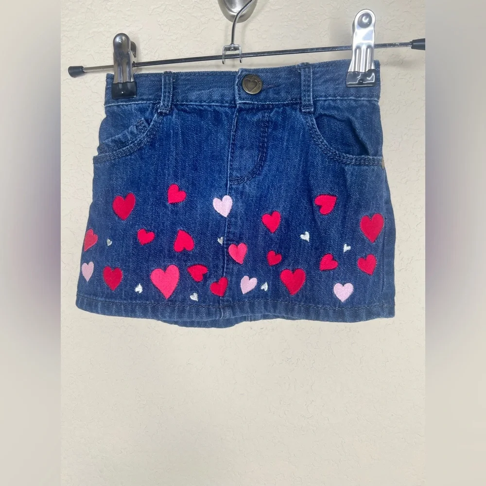 Gymboree 2014 Valentines Puppy Love Denim Hearts Skirt Size 18-24 months